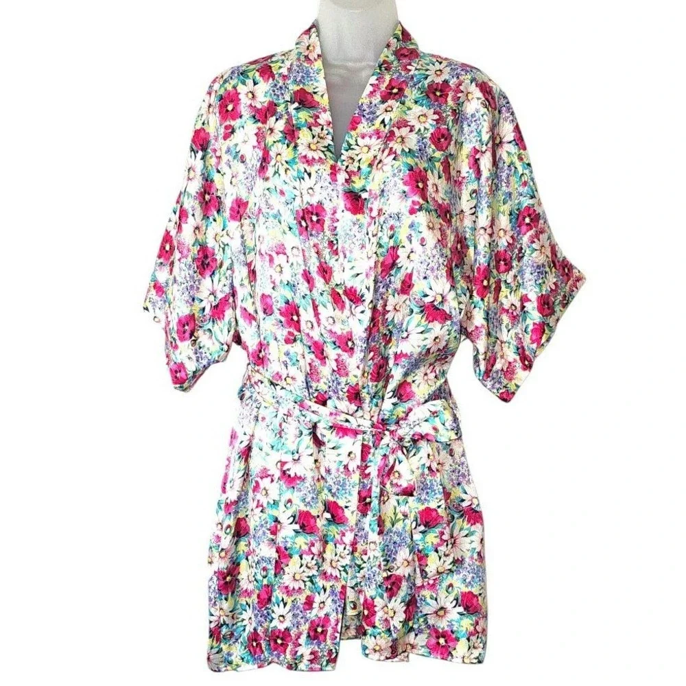 Morgan Taylor Intimates Floral Satin Robe‎ and Nightgown Set Pink P/S